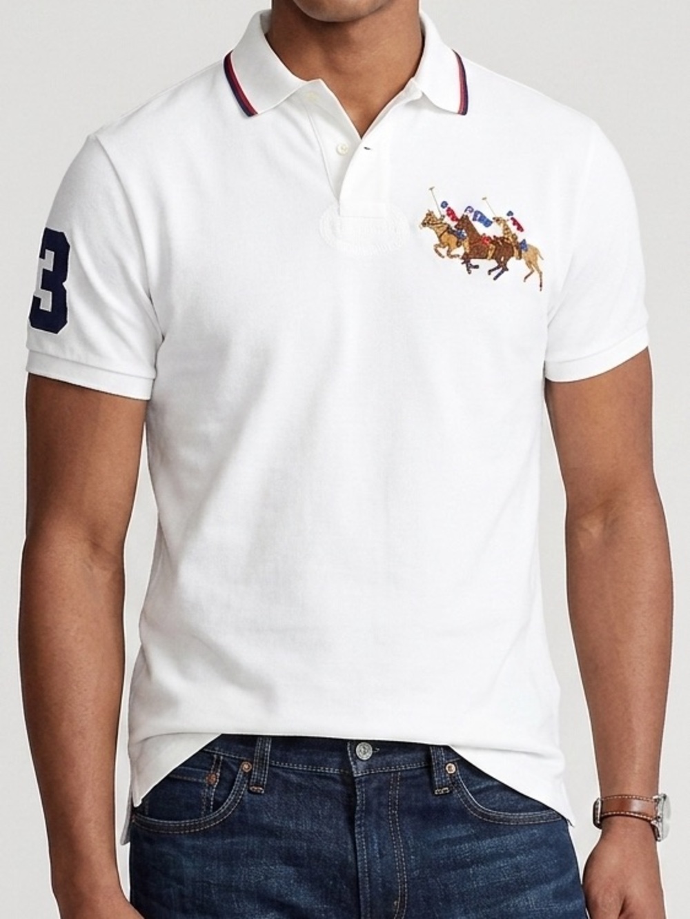 Polo Ralph Lauren 3 White Short-Sleeve Polo Shirt Triple-Pony Crest Size Small